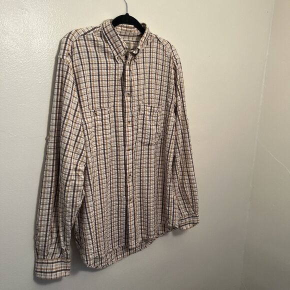 BERETTA Men’s Crinkle Washed Cotton Long Sleeve Plaid Hunting Flannel, Tan- L - Picture 2 of 8